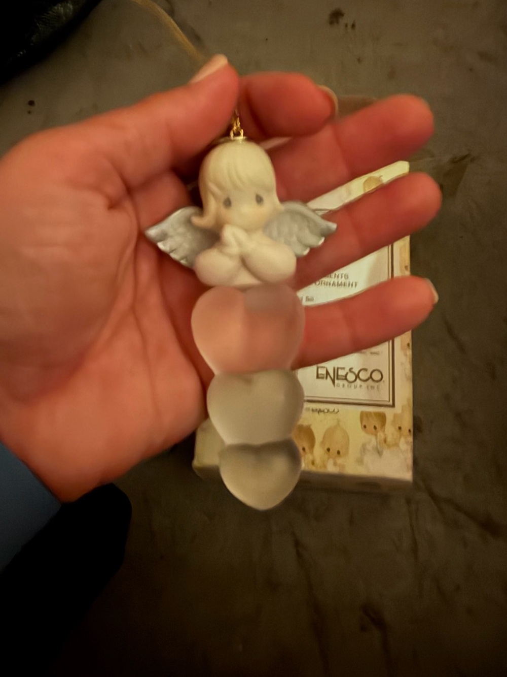 Enesco Pink and White Angel Heart Ornament - Precious Moments Style
